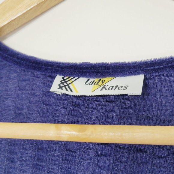 Lady Kates Velvet Vintage Knit Sweater Vest Button Front Royal Blue Textured 80s - Picture 4 of 8